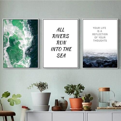 Nordic Modern Wave Ocean Landscape Text Motto Frameless Posters And Prints Minimalism Wall Pictures For Living Room Decorative