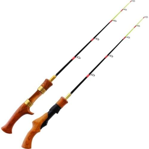 Ice Fishing Rod 62cm Imitation Wooden Handle River Shrimp Carp Fishing Pole Portable Short Section Winter Fishing Rod