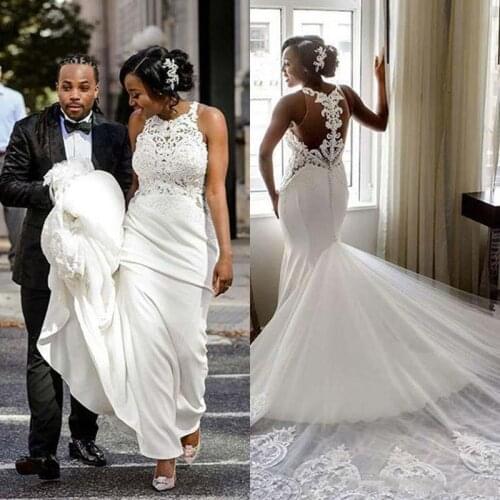 Vintage Mermaid Wedding Dresses Lace Appliques Buttons Back Garden Bridal Gowns Count Train Summer African Wedding Dress