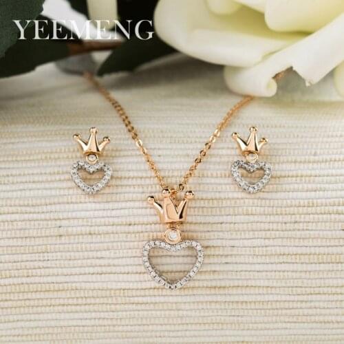 YEEMENG Free shipping Fashion Jewelry Luxury Gold-color Romantic heart crown shape Chain Necklace Earrings Jewelry Sets