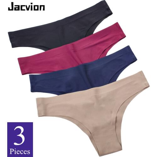 3 Pieces/Pack Seamless Panties Women Sexy Underwear Bikini Briefs Female Ice Silk Thongs Solid Cotton Crotch Sports T-back