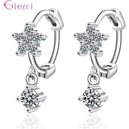 New Models Shiny Crystal Earrings For Women Girls Genuine 925 Sterling Silver Earrings Jewelry Accessory For Birthday Party