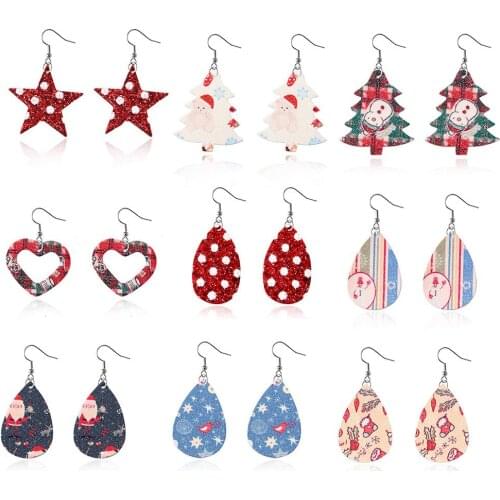 2020 Stylish Earrings Women Faux Leather Teardrop Tree Heart Dangle Hook Earrings Christmas Gift Black Friday Hot Sale Jewelry