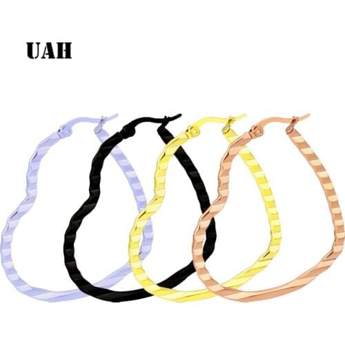 UAH 1 Pair Sexy Women Anti-allergy Stainless Steel Square Heart shape Smooth Big Large Hoop Earrings Jewelry 30-50mm