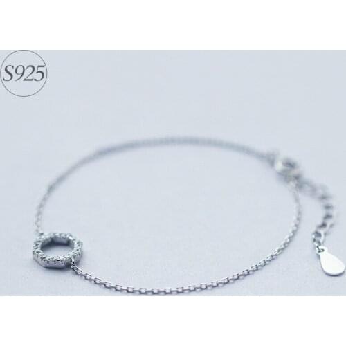 1pc 925 Sterling Silver Clear White CZ Paved STONE SETTED hexagon Chain bracelet 9mm Geometric Jewelry adjustable LS180