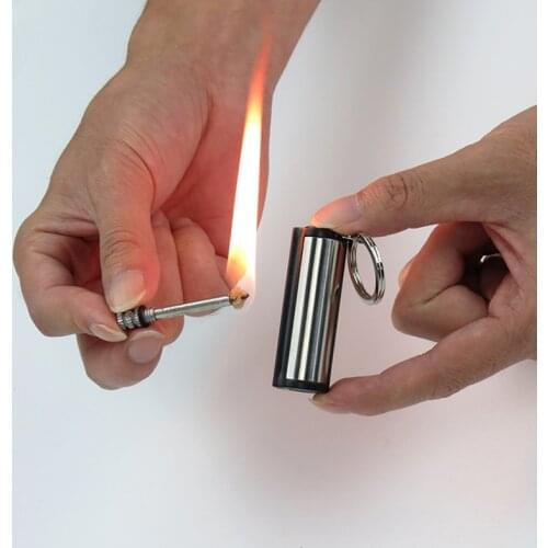 1pc Outdoor Fashion Lighter Match Silver Color Key Chain Waterproof Portable Lighter Bottle Keychain With Containing Cotton Core