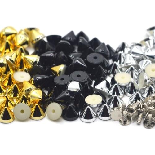 100Sets Silver Gold Black Plated Acrylic Cone Punk Studs Rivets Spikes for Shoes Bag Garment Decoration 6.4x5.1mm