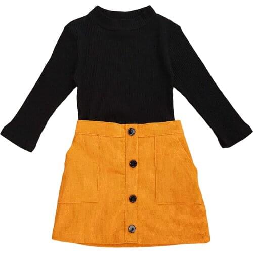 Baby Girls' Skirt Sets Little Toddler Baby Girl long Sleeve Knitted Shirt PU A-Line Skirt 2Pcs Spring Autumn ClothesOutfits Set