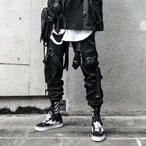 2021 Streetwear Trendy Cargo Pants Men Joggers Harajuku Fashion Japanese Casual Punk Goth Clothes Hip Hop Black Sweatpants