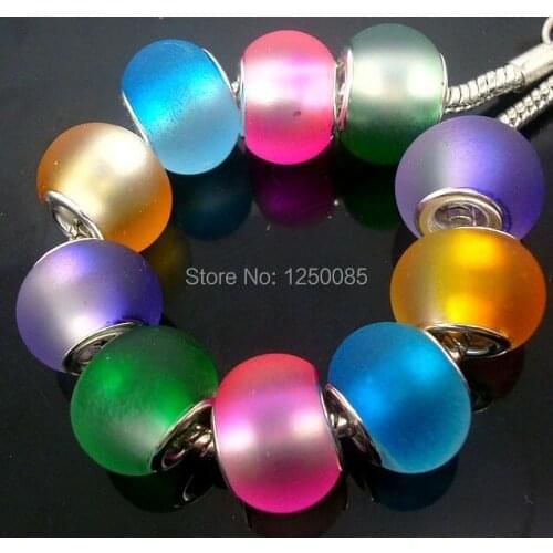 50Pcs mixed Fashion tow-Tone Matting European Lampwork Glass Beads fit European Bracelet & Necklace