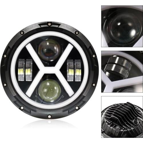 7'' Motorcycle LED High low Beam Headlight Motorbike Round DRL Daytime Projector Headlamp Running Light Touring Old School 12V