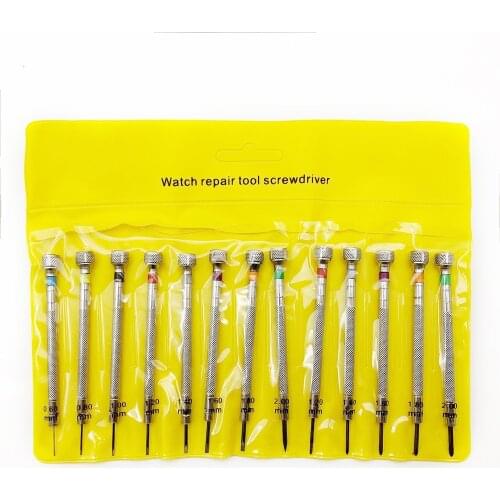 Free Shipping 0.6mm-2.0mm 13Pcs New Watchmakers Screwdrivers Set Watch Glasses Flat Blade