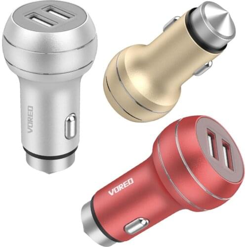 Fast Shipping VORED Metal Safety Hammer Car Phone Charger Dual USB Output 5v 3.1a Car Usb Charger