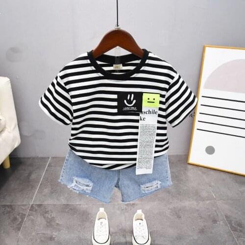 Kids Fashion Toddler Tracksuit Summer Children Out Clothes Baby Boy Stripes O-Neck T Shirt denim Shorts 2Pcs/sets Infant Outfit
