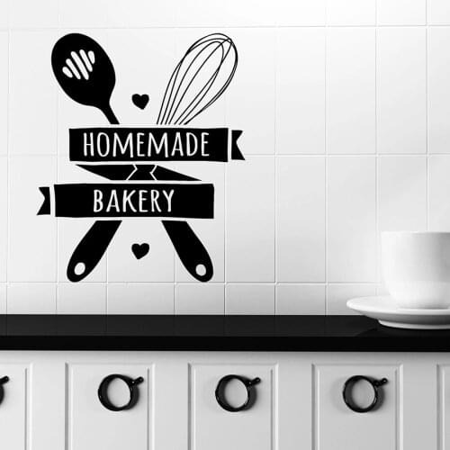 Home Made Bakery Wall Decal Quote Words Kitchen Baking Shop Interior Decor Vinyl Window Sticker Bake Tools Creative Mural M206