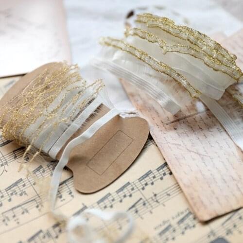 1M Pleated Guipure Lace Trim Elastic Ribbon Gold White Lace Fabric 2.5cm Sewing Decoration Clothes Craft Supplies dentelle QZ46