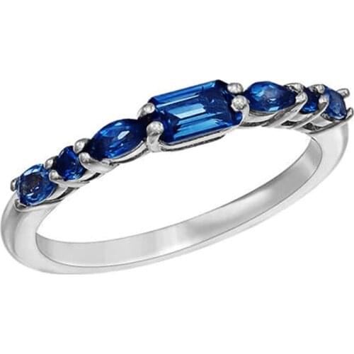 Huitan Simple Stylish Women Band Finger Ring Blue Cubic Zircon Elegant Wedding Anniversary Female Ring Fashion Jewelry Wholesale