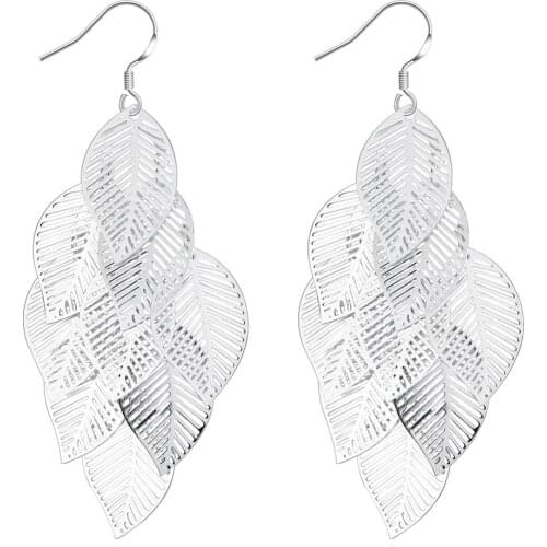 Korean 925 Sterling Silver Romantic Shinning Leaf Vintage Long Tassel Dangle Earrings For Women 2020 Engagement Wedding Jewelry