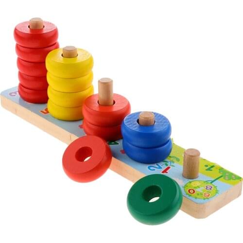 Colorful Rainbow Calculate Circle Montessori Counting Stacker Blocks Wooden Educational Toy for Kids Chilrden Ages 3