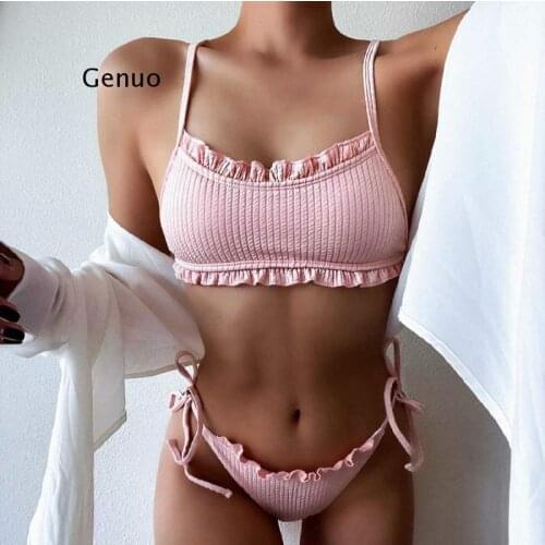 Small Cup Swim Bikinis 2021 Bathing Suits for Womens Sexy Bandage Mini Bottom Swimming Summer Sport Pink Swimwear Hot Sale