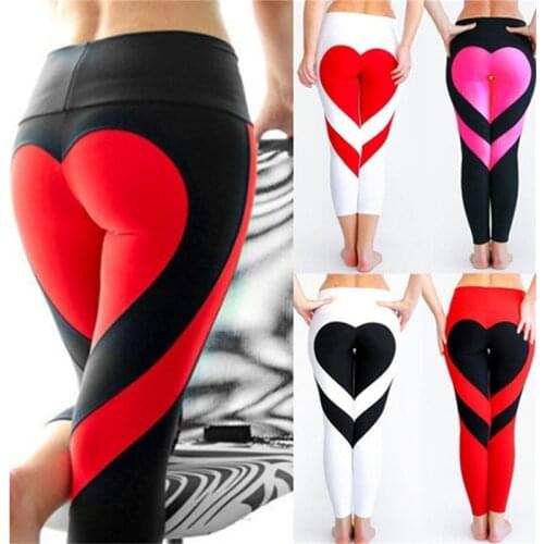 Fashion High Waist Legging Women Heart-Shaped Print Leggings Plus Size High Elastic Patchwork Leggings Female Sweatpants