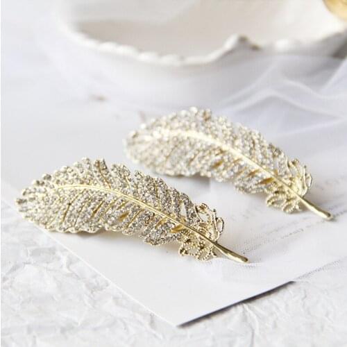 Fashion Luxury Hair Accessories for Women Korean Alloy Top Clip Headdress Girl Rhinestone Feather Hair Clip