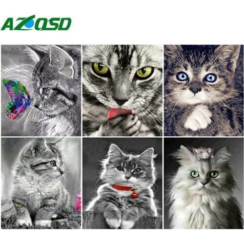 AZQSD Diy Frame Oil Painting By Number Gray Cat Drawing On Canvas Coloring By Numbers Animal Kits Handmade Unique Gifts