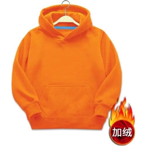 New plush childrens and boys' childrens clothes, hooded and thickened autumn and winter clothes, solid color and elastic