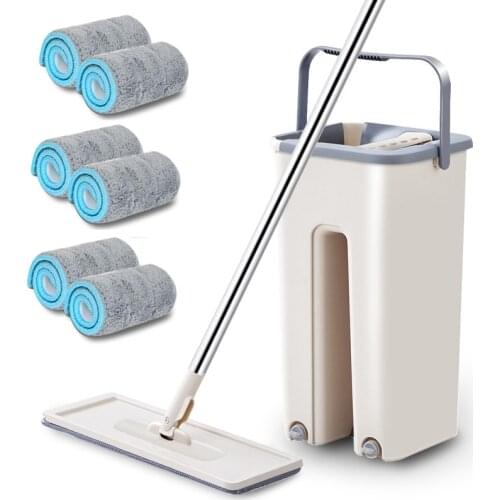 Flat Squeeze Magic Automatic Mop And Bucket Avoid Hand Washing Microfiber Cleaning Cloth Kitchen Wooden Floor Lazy Fellow Mop