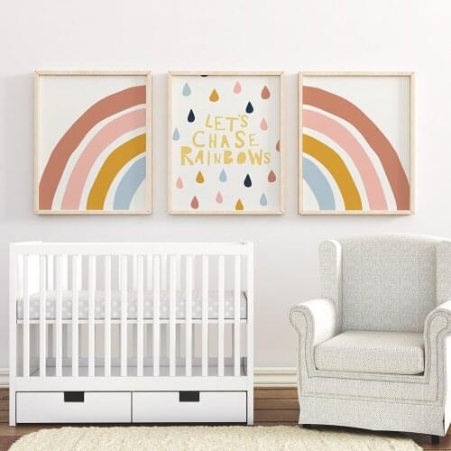 Rainbow Wall Art Canvas Prints Poster Lets Chase Rainbows Painting Nursery Art Print Nordic Wall Pictures Baby Girl Room Decor