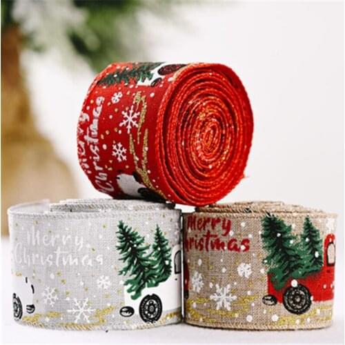Christmas Car Ribbon Printed Burlap Ribbons For Gift Wrapping Wedding Decoration Hair Bows DIY Christmas Tree Ribbon Wreath Bows