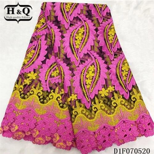 H&Q rose pink african lace fabric water soluble 5 yards fabric embroidery french cord lace guipure with stones for sewing dress