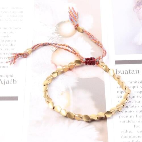 Handmade Copper Bead Bracelet Fashion Cotton Rope Hand Chain Tibetan Creative Braided Beads Lucky Bracelet Attracting Gift