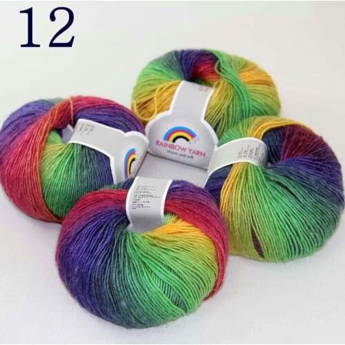 Sale Soft 4X50gr balls Cashmere Wool Colorful Rainbow Wrap Shawl DIY Hand Knit Yarn 524-12 Red Yellow Purple Green
