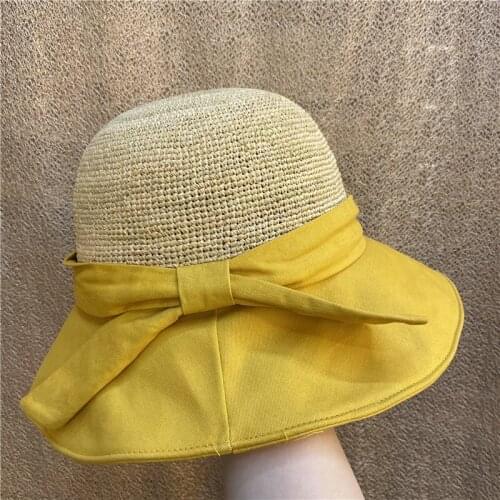 Straw hat summer black cloth brim raffia straw straw hat women summer beach outing sunscreen sun hat bow straw hat
