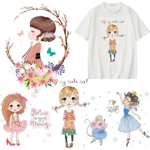Cute Girl Iron On Transfers DIY Heart Thermo Stickers Patch For Clothes Thermal Transfer Vinyl Iron On Stickers Dress