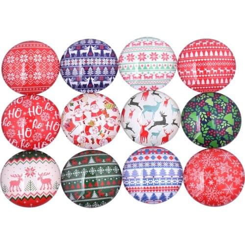 Onwear Mixed Christmas Pattern Photo Glass Cabochon 12mm 20mmm 25mm Diy Flat Back Jewelry Making Components
