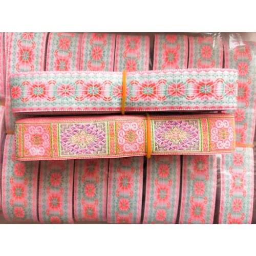 Fresh and Retro Totem 2.5CM 5yards Miao Polyester Spun Yarn Woven Jacquard Ribbon Wrap Skirt Cuff Neckline DIY Sewing Accessoris