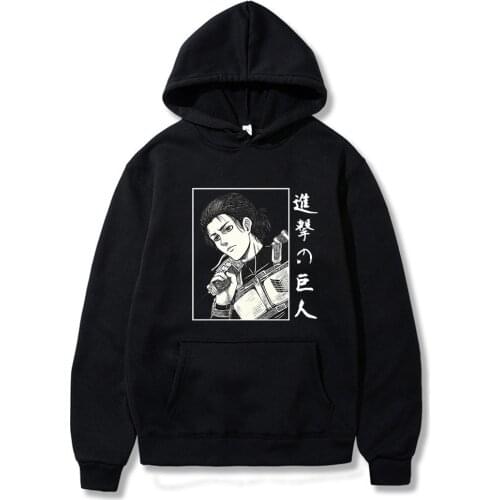 Anime Attack On Titan Hoodies Cool Eren Yeager Print Sweatshirt Mens Causal Streetwear Women Fashion Tops Unisex