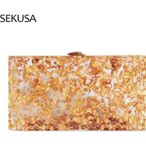 Printed Floral Vintage Women Evening Bgas Golden Acrylic Party Handbags Chain Shoulder Wedding New Design Purse