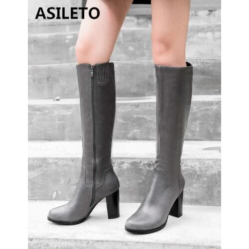 ASILETO size 33-43 platform boots for women high heels motorcycle riding round toe booties zipper botas mujer bota femininas