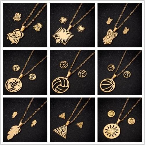 Oly2u Stainless Steel New Style Gold Beetle Bulldog Necklaces Simple Round Ball World Map Studs Earrings Jewelry Sets for Women