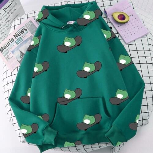 Winter Skateboard frog oversized Sweatshirt men and womens Hoodies Harajuku Warm Pullover Drawstring Pink Womens Korean style