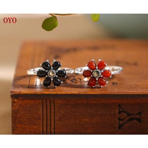 100% s925 silver jewelry womens red agate ring