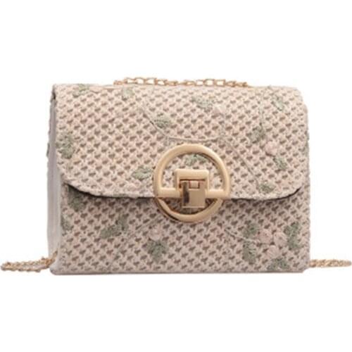 2020 Brand New Women Straw Bag Summer Fashion Female Crossbody Bag Retro Chain Embroidered Shoulder Bag Sac a Main