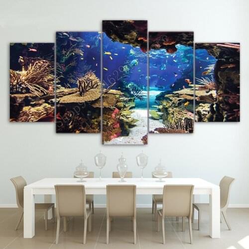 5 Panel Modern Poster Diamond Painting Sea World Landscape 5D Cross Stitch Embroidery Full Square/Round Drill Wallpaper FF3814