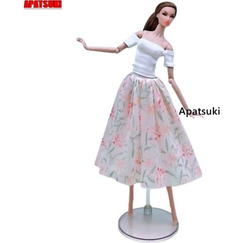 White Pink Floral Clothes For Barbie Doll Dress Set 1/6 Dolls Accessories Outfits Party Gown White Base Shirt & Skirt Kid Toys