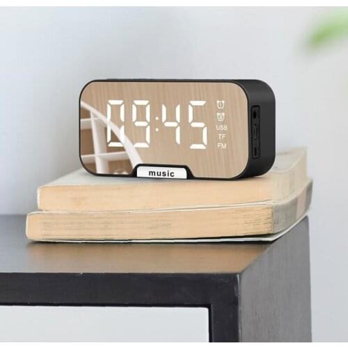 Bluetooth Alarm Clock LED Digital Clock Snooze Wireless Speaker FM Radio 2 Alarms LED Mirror Table Clock for Bed Room