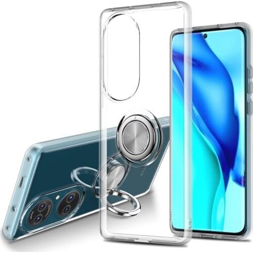 For Huawei P50 Pro Case With Ring Stand Magnet Soft Transparent Protective Back Cover case for huawei p50 p50pro phone shell