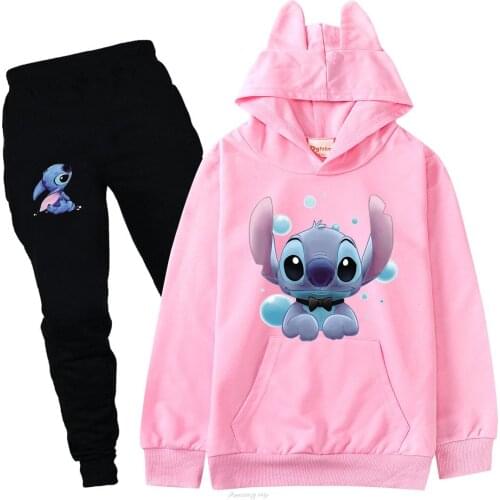 Disney Stitch Kids Tracksuit Girls Clothes Set Baby Boys Girls Hoodies and Pants Children Sportwear Clothing Fashion Sport Suit